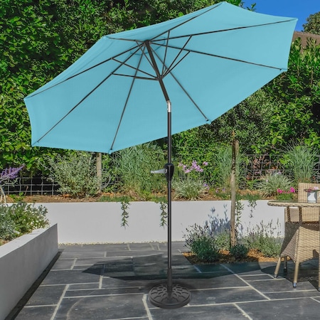 10-Foot Outdoor Tilting Patio Umbrella With Base, Blue
